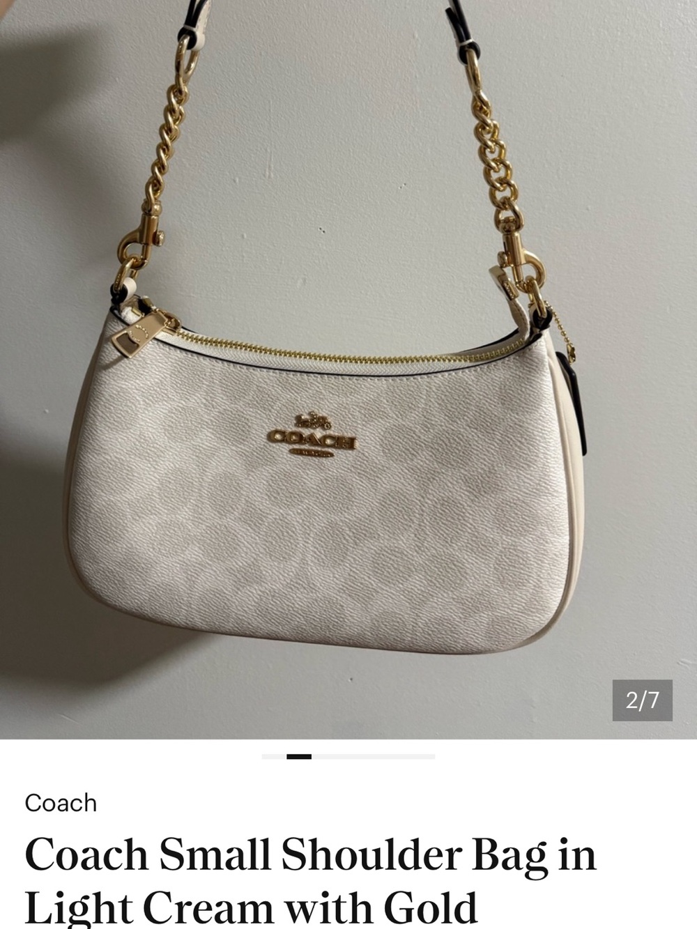 Coach Cream Shoulder Bag with Gold Chain Detail